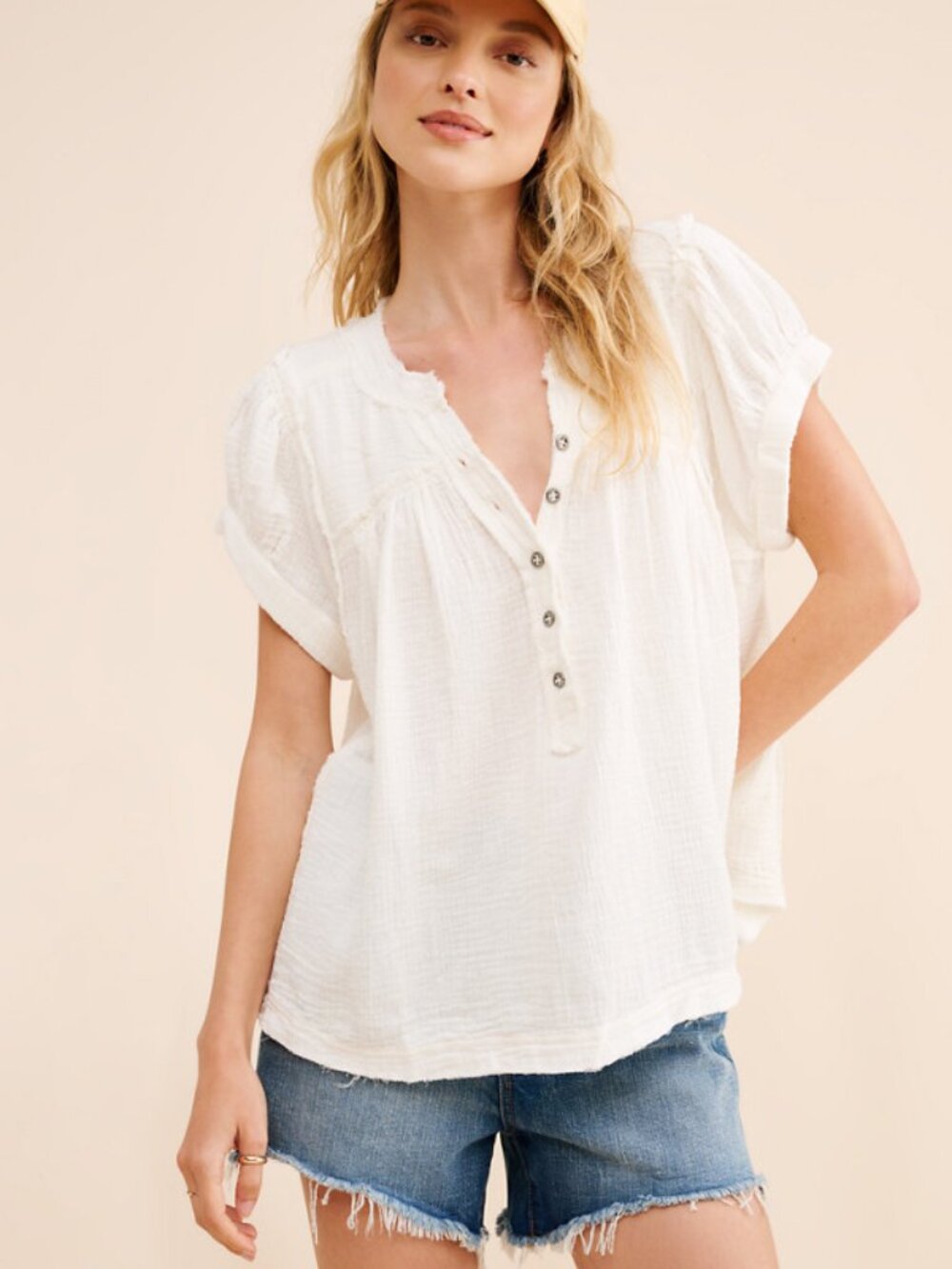 Free People WE THE FREE Horizons Double Cloth Top White Gauze xs